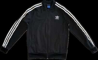 Youth Adidas Three Stripe Full Zip Up Jacket Sweater Black White Large 13-14Y