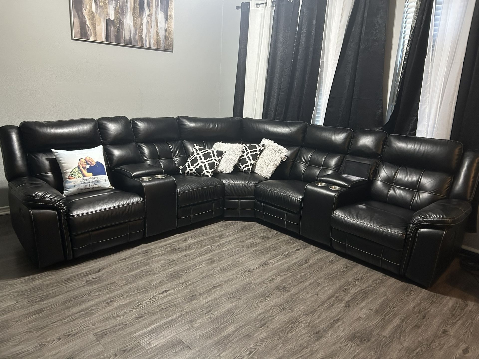 Black Leather Sectional With Recliner