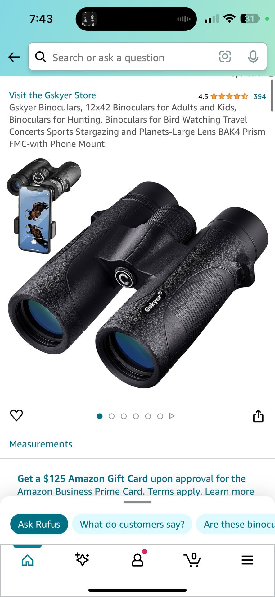 Gskyer Binoculars, 12x42 Binoculars for Adults and Kids, Binoculars for Hunting, Binoculars for Bird Watching Travel Concerts Sports Stargazing and Pl
