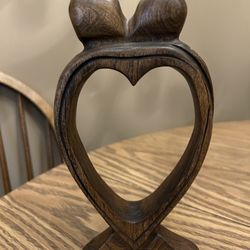 Lovers heart wood carving  8.5" x 4.5" Wedding anniversary love commitment 