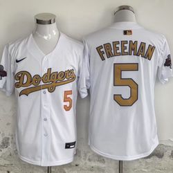 White Gold stitched Los Angeles Dodgers Freddy Freeman Championship Jersey