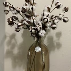 Natural Dried Cotton Stem In Hand Made Vase