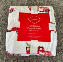 NEW Joyland Plush Blanket with Vintage Red Truck and Christmas Tree 90 x 90 Full/Queen Size