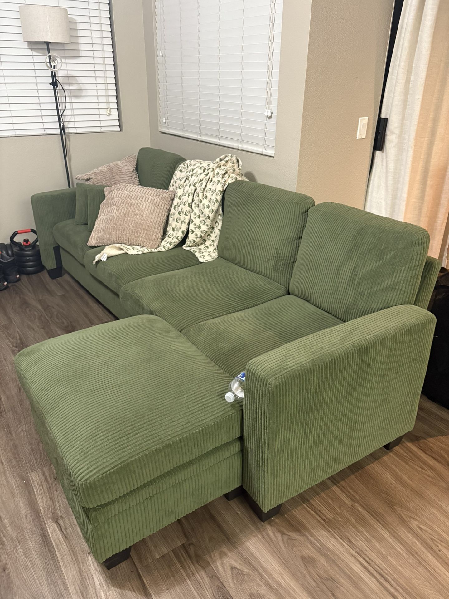 Couch With Chaise Pillows + Throw Included