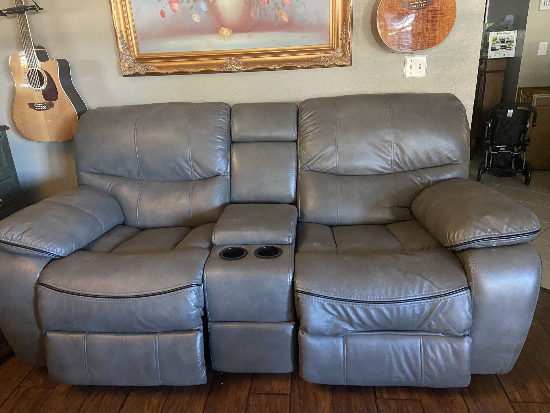 Gray Reclining Sofa Couch Electric