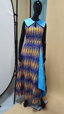 Women’s Colorful Dress with Blue Collar size SML