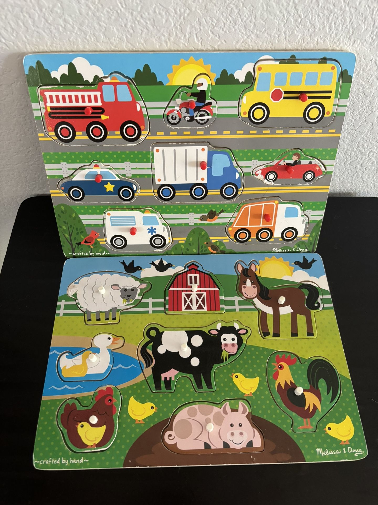 2 Melissa & Doug Chunky Puzzles - Vehicles & Barnyard