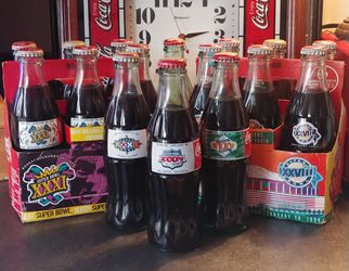 Coca Cola bottles. Coca Cola Super Bowl bottles. Coke collectibles