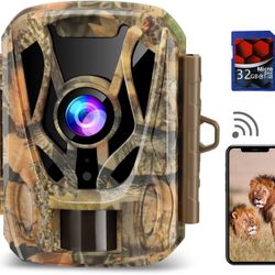 WiFi Trail Camera, 2.7K/20MP Mini Game Camera with 32GB Card Night Vision Hunting Camera with 2.0”LCD Screen 120° Wide Angle Waterproof for Wildlife M
