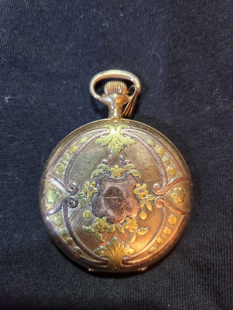 Antique Pocket Watch 3 Tones Gold 1912  Original  Working  Machine 