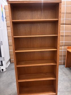 Tall Oak Wood Bookcase 6 Shelves
