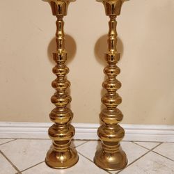 Vintage Brass Pillar Candleholders