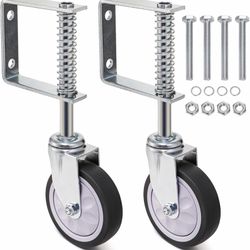 Goaste 2 Pack Spring Loaded Gate Casters, 4 Inch Heavy Duty Gate Wheels, 360 Degree Sliding Gates Wheel, Rubber Gate Support Wheels with Universal Mou