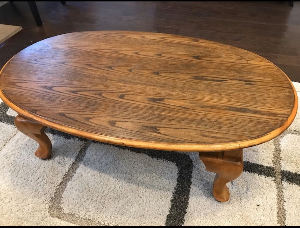 Wooden coffee table and two side tables.