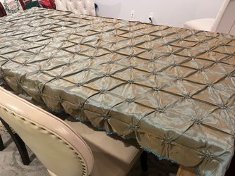Tablecloth with Shimmery Iridescent bluish greenish Material, 132” Long x 50” Wide