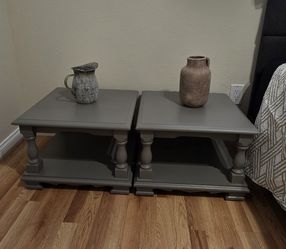 Set of 2 Low-Profile Gray Wood Nightstands / End Tables