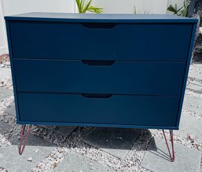Cute navy MCM dresser with 3 drawers