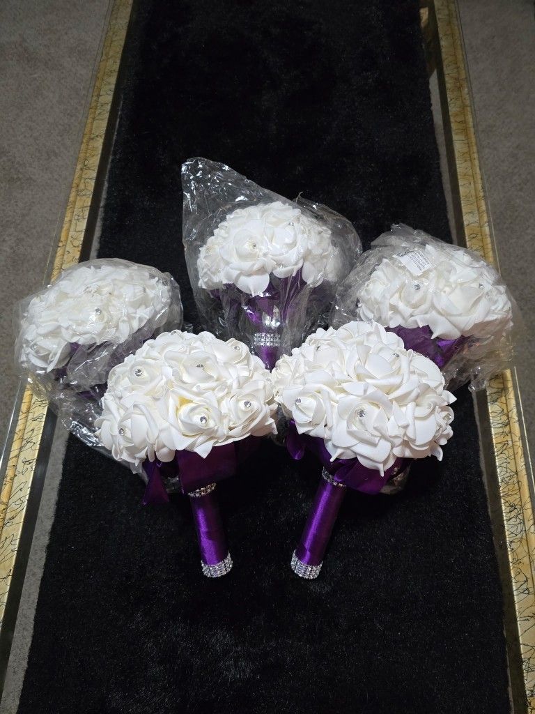 Purple and white bouquets