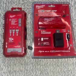 Milwaukee 4pc CARBIDE HOLE CUTTER KIT AND POWER SUPPLY AND CHARGE M12