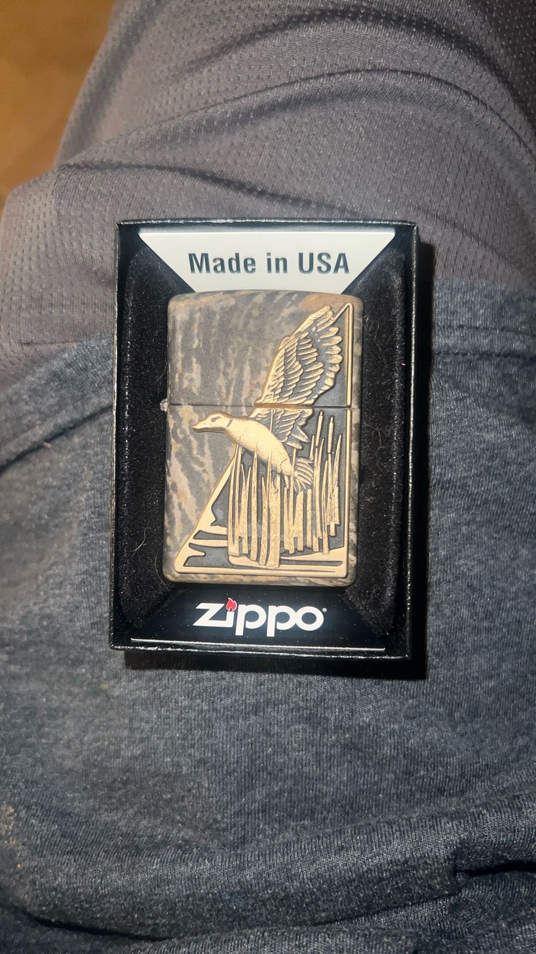Vintage Retired Unstruck Zippo - Realtree Background With Brass Duck Raised