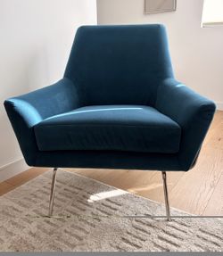 West Elm Lucas Chairs (Pair) - Performance Velvet Petrol, Mid century