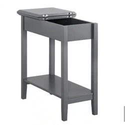 Gray Narrow End Table with Storage