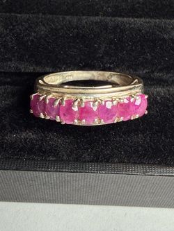 Silver 925 Band Ring with Pink Stones size 7