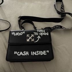 black writing purse 