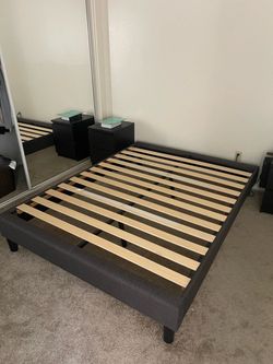Dark Gray Upholstered Platform Bed Frame
