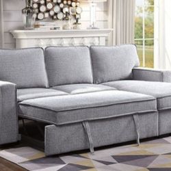 Brand New Light Grey Sectional Sofa Storage Sleeper 