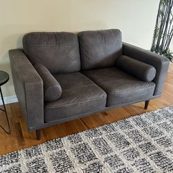 ASHLEY FURNITURE SIGNATURE DESIGN® Faux Leather Loveseat Sofa Couch ~ Charcoal Gray