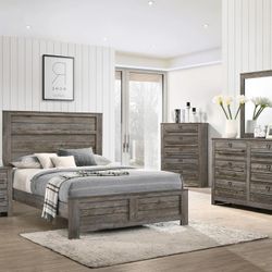 4pc Bedroom Set $599 Queen $699 Eastern King Includes Bedframe Dresser Mirror Nightstand Rustic Bedroom Set