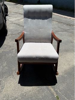 Wood & Gray Upholstery Rocking Chair