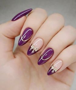 Purple gold press on nails