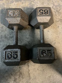 65 lb Cast Iron Hex Dumbbells Pair