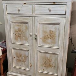 Armoire / Entertainment Center By Alexander Julian Home Colours 56” Tall. Cream With Gold Accents