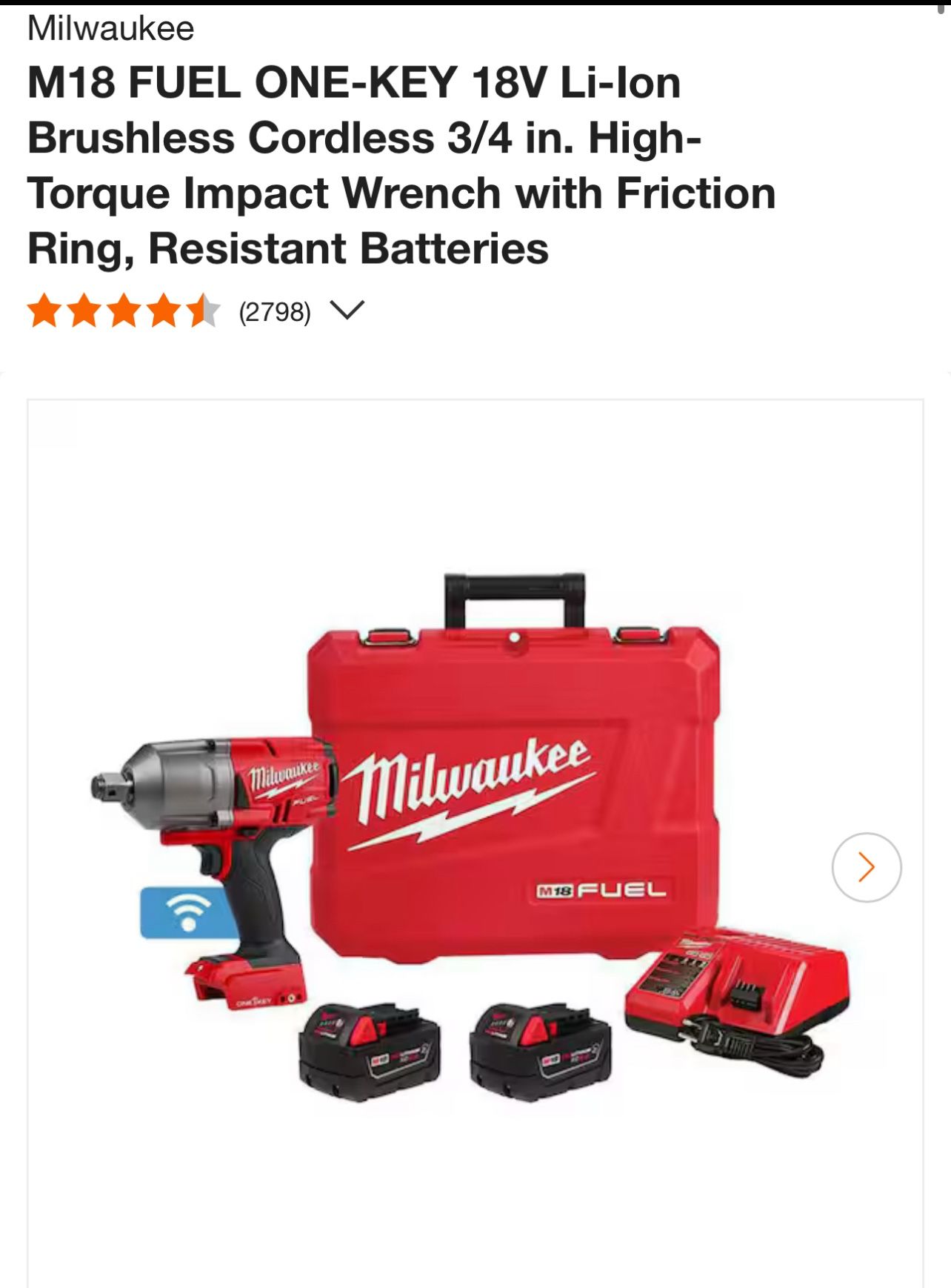 M18 FUEL ONE-KEY 18V Li-lon Brushless Cordless 3/4 in. High-Torque Impact Wrench with Friction Ring, Resistant Batteries