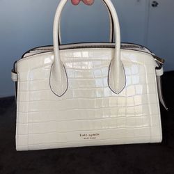 Kate Spade New York Croc Embossed Cream Satchel Purse – Like New