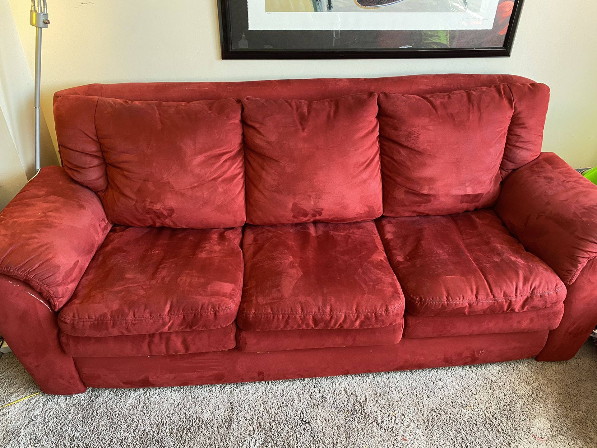 3 Piece Red Suede Couch