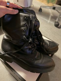 Stuart Weitzman Black Leather Lace-Up Combat Boots