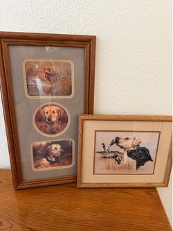 Vintage Framed Dog and Ducks Wall Art