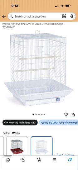 Prevue Hendryx SP850W/W Clean Life Cockatiel Cage, White, 1/2"