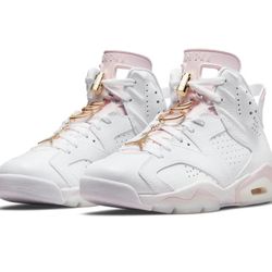 Air Jordan (WMNS) 6 Retro 'Gold Hoops' Size 8.5, White & Soft Pink