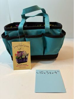 Everything Mary Craft Organizer Caddy Bag Scrap Paper Scissors Teal Floral New