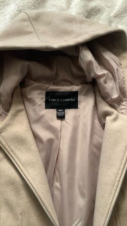 Trending Vince Camuto hooded faux wool women's zip Jacket Mid length Tan