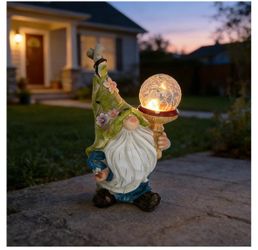 Garden Gnome Solar Light StatueOutdoor Decorative Statue (White)
