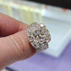 2.5 Carat Moissanite Princess Cut Rhodium Plated Sterling Silver Ring 