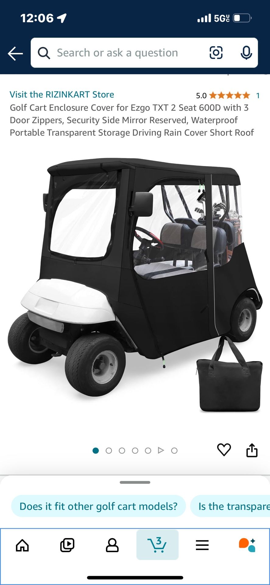 Golf Cart Enclosure Cover for Ezgo TXT 2 Seat 600D with 3 Door Zippers, Security Side Mirror Reserved, Waterproof Portable Transparent Storage Driving
