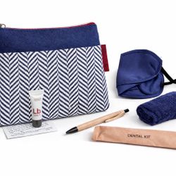 Complete Travel Amenity Kit Chevron Pouch Carry Essentials Lip Balm Mask NEW