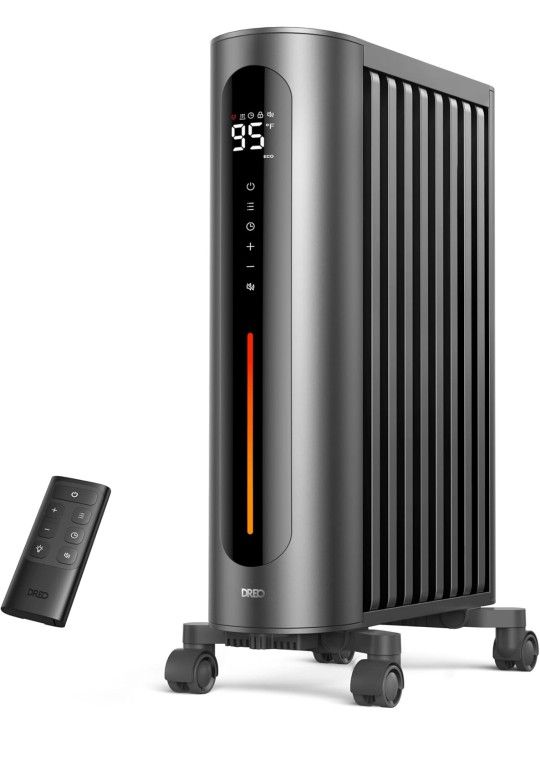 Dreo Oil Filled Radiator Heater, 1500W Radiant Heater with Remote Control, Digital Thermostat, 4 Modes, 24h Timer, 10 Safety Protections, Child Lock,